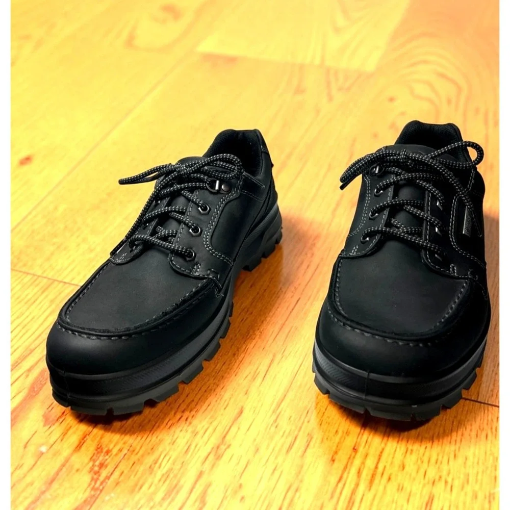 ECCO Track 2 II Low GTX Black Leather Waterproof Shoe Men 41 EU 7 US Casual Work